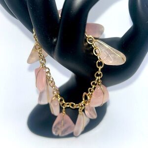 Vintage Bracelet 12K GF Rose Quartz Dangle Wire Wrapped Stones Estate Find Boho